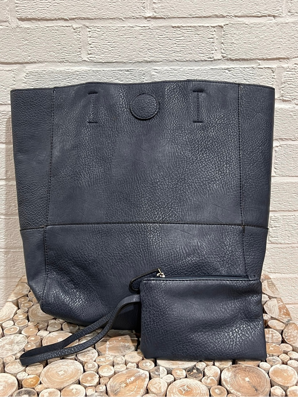 Joy Susan Navy Leather Tote with Matching Wristlet